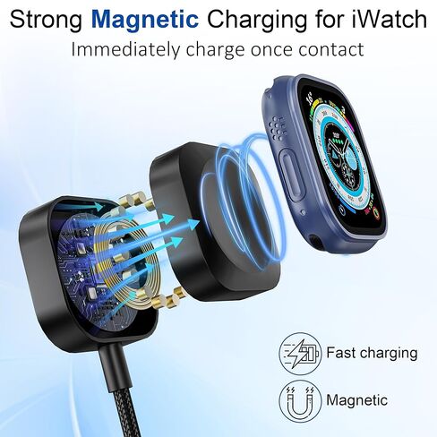 100W 4-in-2 Charging Cable: 10ft USB-C Cord (100W/10W), Includes MFi Magnetic Apple Watch Charger Compatible with iPhone 17/16/15, iPad, MacBook, Galaxy S24/S23 in Saudi Arabia