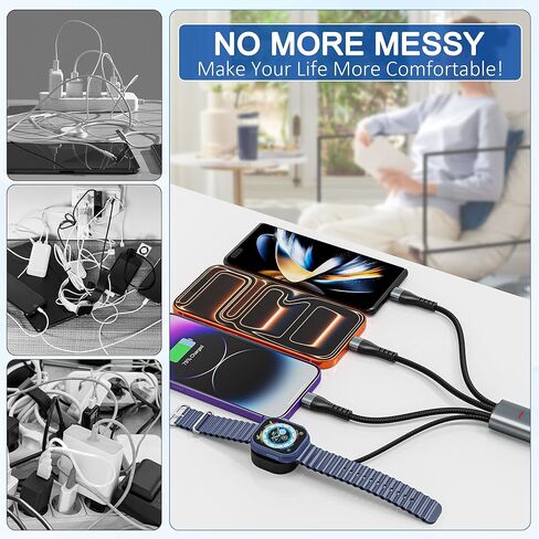 100W 4-in-2 Charging Cable: 10ft USB-C Cord (100W/10W), Includes MFi Magnetic Apple Watch Charger Compatible with iPhone 17/16/15, iPad, MacBook, Galaxy S24/S23 in Saudi Arabia
