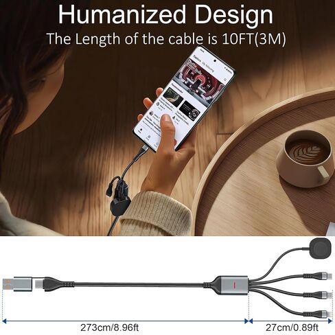 100W 4-in-2 Charging Cable: 10ft USB-C Cord (100W/10W), Includes MFi Magnetic Apple Watch Charger Compatible with iPhone 17/16/15, iPad, MacBook, Galaxy S24/S23 in Saudi Arabia