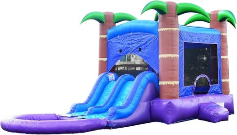 منزلق HeroKiddo Enchanted Forest التجاري من الدرجة التجارية Bounce House Water Slide مع مسبح سبلاش للأطفال والكبار (مع منفاخ)، طوق كرة السلة، داخلي خارجي، كومبو جاف رطب، قابل للنفخ، حفلة عيد ميلاد in Saudi Arabia