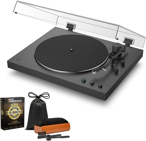 Sony PS-LX3BT Full Auto Playback Turntable with Bluetooth Connectivity, Black Bundle with Audio-Technica AT-SP3X Bookshelf Speakers and Deco Essentials CPS Exclusive 2 YR Protection Pack in Saudi Arabia