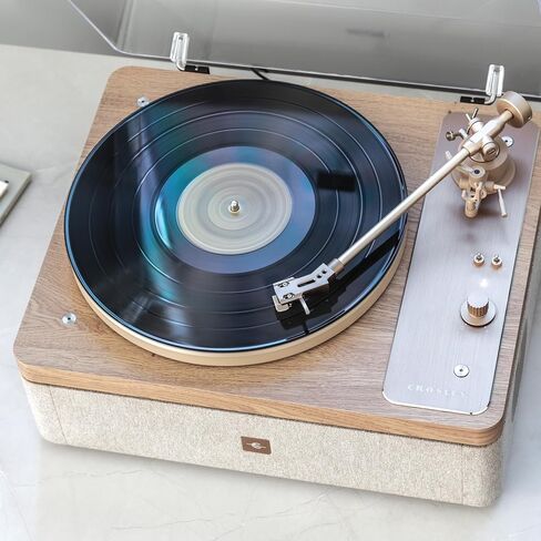 Crosley E100A-NALG 2-Speed Record Player Turntable, VibrationBlock Technology, Dual-Platform Suspension, Natural in Saudi Arabia
