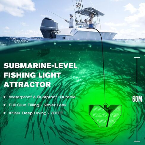 Goldlife Underwater Fishing Light 110V with 50ft Cable, 400W 40000LM Foldable GFCI Safety Plug Brightness Green LED Light Attractants for Docks/Boats/Kayaks, IP69K Rated for Fresh & Salt Water in Saudi Arabia