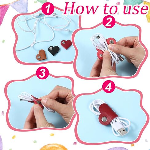 9 Pcs Heart Cord Organizer, Leather Cord Organizer Portable Pu Leathers Cable Organizers Leather Cable Management Storage Straps Earbud Data Cords Protector Headphones for Headphones, Charging Cables in Saudi Arabia