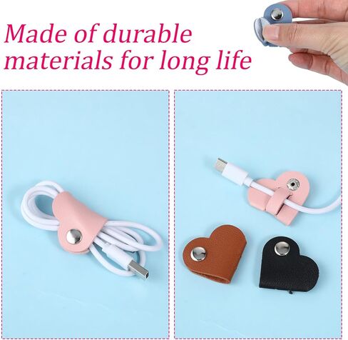 9 Pcs Heart Cord Organizer, Leather Cord Organizer Portable Pu Leathers Cable Organizers Leather Cable Management Storage Straps Earbud Data Cords Protector Headphones for Headphones, Charging Cables in Saudi Arabia