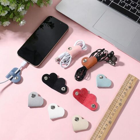 9 Pcs Heart Cord Organizer, Leather Cord Organizer Portable Pu Leathers Cable Organizers Leather Cable Management Storage Straps Earbud Data Cords Protector Headphones for Headphones, Charging Cables in Saudi Arabia