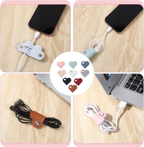9 Pcs Heart Cord Organizer, Leather Cord Organizer Portable Pu Leathers Cable Organizers Leather Cable Management Storage Straps Earbud Data Cords Protector Headphones for Headphones, Charging Cables in Saudi Arabia