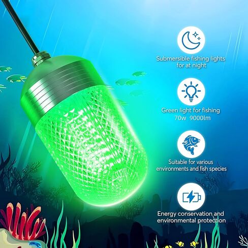 Underwater Fishing Light 70W 9000LM Green Light for Fishing IP68 12V High Brightness Fish Attracting Light for Docks, Boats or Kayaks,26ft Cable in Saudi Arabia