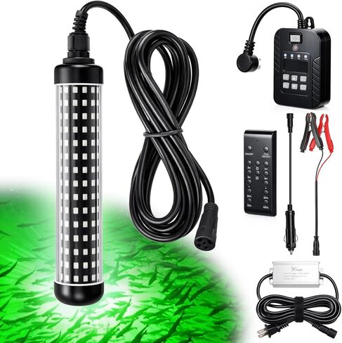 Tuanse Green Underwater Fishing Light Kit with Timer Wireless Remote 36W 3500LM IP68 Submersible LED 3 Power Options (110V/12V/Car) 30ft Cable Night Fishing for Dock Boat Kayak Crappie Bass Attractor in Saudi Arabia
