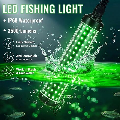 Tuanse Green Underwater Fishing Light Kit with Timer Wireless Remote 36W 3500LM IP68 Submersible LED 3 Power Options (110V/12V/Car) 30ft Cable Night Fishing for Dock Boat Kayak Crappie Bass Attractor in Saudi Arabia