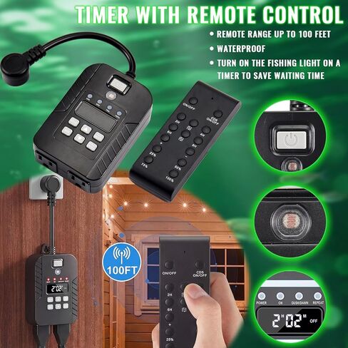 Tuanse Green Underwater Fishing Light Kit with Timer Wireless Remote 36W 3500LM IP68 Submersible LED 3 Power Options (110V/12V/Car) 30ft Cable Night Fishing for Dock Boat Kayak Crappie Bass Attractor in Saudi Arabia