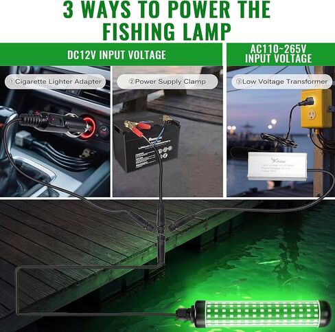 Tuanse Green Underwater Fishing Light Kit with Timer Wireless Remote 36W 3500LM IP68 Submersible LED 3 Power Options (110V/12V/Car) 30ft Cable Night Fishing for Dock Boat Kayak Crappie Bass Attractor in Saudi Arabia