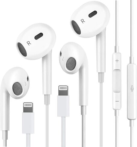 سماعات رأس سلكية لهاتف iPhone 14 13 12 11 Pro Max/XR XS X/8/7، سماعات أذن سلكية لهاتف iPhone مع موصل Lightning، سماعات أذن مع ميكروفون مدمج وتحكم في مستوى الصوت 【سماعات أذن رسمية معتمدة】 - قطعتان in Kuwait