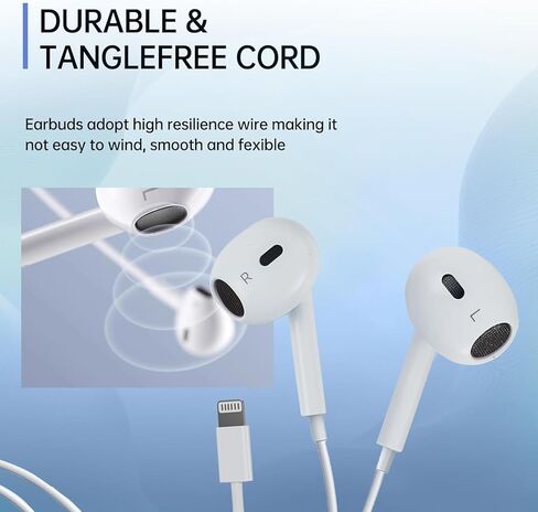 سماعات رأس سلكية لهاتف iPhone 14 13 12 11 Pro Max/XR XS X/8/7، سماعات أذن سلكية لهاتف iPhone مع موصل Lightning، سماعات أذن مع ميكروفون مدمج وتحكم في مستوى الصوت 【سماعات أذن رسمية معتمدة】 - قطعتان in Kuwait