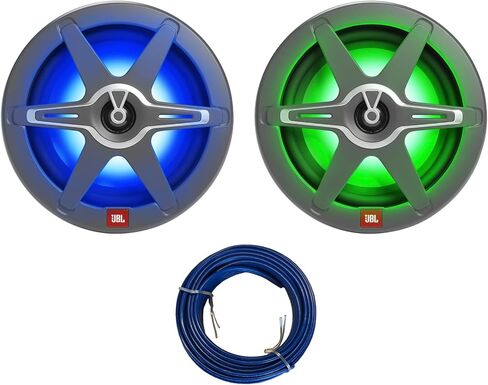 One Pair (Qty 2) of JBL Stadium STADIUMMW8030AM 8" 500 Watts Max Power 3-Way Convertible White Marine Audio Speakers with Multicolor RGB LED Lighting (Bulk Packaging), 20 Feet 16 Gauge Speaker Wire in Saudi Arabia