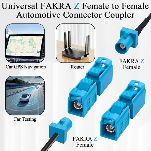 QIANRENON FAKRA Z Socket to Socket Automotive RF Connector Coupler Aqua Blue FAKRA Z Female to Female Car Antenna Adapter Universal FAKRA Extender, for GPS Vehicle Network Communication,2Pcs in Saudi Arabia