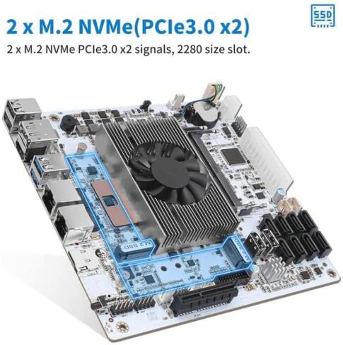 NAS Motherboard 8 Bay Core i5 8265U 4C/8T, Mini ITX PC Mainboard White M11, 2 x NVMe PCIe3.0 x2, Dual 2.5GbE i226V LAN, DDR4 16GB RAM 128GB SSD, PCIe x4 Slot, TF, HD+DP in Saudi Arabia
