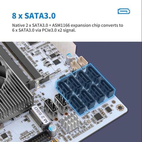 NAS Motherboard 8 Bay Core i5 8265U 4C/8T, Mini ITX PC Mainboard White M11, 2 x NVMe PCIe3.0 x2, Dual 2.5GbE i226V LAN, DDR4 16GB RAM 128GB SSD, PCIe x4 Slot, TF, HD+DP in Saudi Arabia
