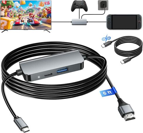 منصة Switch 2 مع كابل HDMI 2.1 مدمج بطول 6 أقدام، ومحطة إرساء تلفزيون USB C محمولة 4K@120 هرتز لجهاز Nintendo Switch 2، ومنصة سفر صغيرة من الألومنيوم بقدرة 100 واط لـ Switch 2، وسطح البخار، وROG Ally in Kuwait