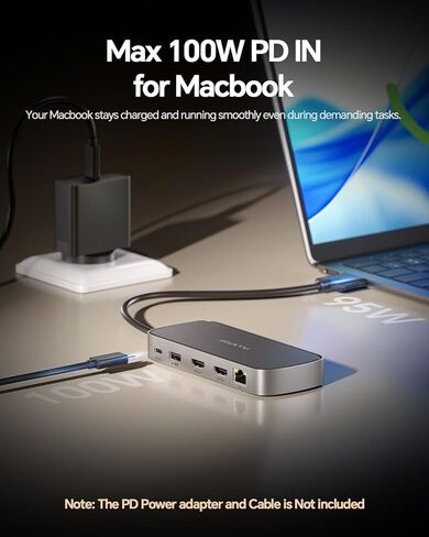 MacBook Pro Docking Station Dual Monitor 4K@60Hz for MacBook Pro/Air M5/M4/M3 Pro & Max, Mac Docking Station Dual Monitor, Macbook Pro Dock with 2HDMI,PD,Ethernet,USB A/C 10Gbps,SD/TF, USB 2.0 in Saudi Arabia