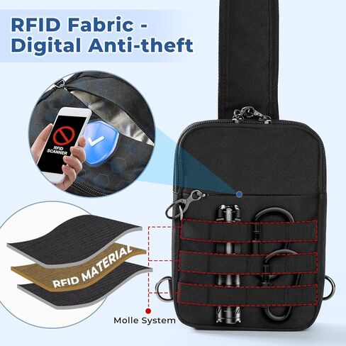 Anti Theft Sling Bag Tactical Small Shoulder Chest Crossbody Bag for Men Women with Zipper Lock RFID Blocking in Saudi Arabia