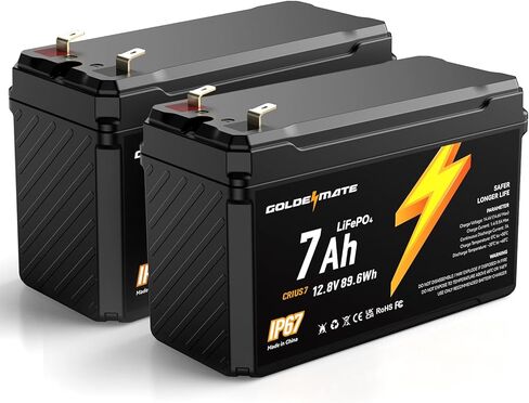 GOLDENMATE 12V 10Ah LiFePO4 Lithium Battery(2 Packs), 5000+ Deep Cycles, IP67 Waterproof Lithium Iron Phosphate Battery, Built-in BMS, Ideal for Power Wheels, Solar, Marine, Fish Finder, Ride-on Toy in Saudi Arabia