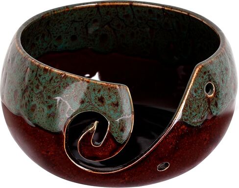 Ceramic Yarn Bowl for Crochet and Knitting Accessories - Best Yarn Holder - Fits Extra Large Yarn Ball - for Knitters and Crocheters 7" x 4" (Moroccon Forest green) in Kuwait