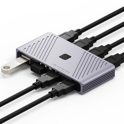 مفتاح USB 3.0، 4 أجهزة كمبيوتر تشارك 4 أجهزة USB، محول بزر واحد للماسح الضوئي للطابعة ولوحة المفاتيح، محور مشاركة طرفي USB للكمبيوتر المحمول مع كابلين USB 3.0، حافظة من سبائك الألومنيوم in Kuwait
