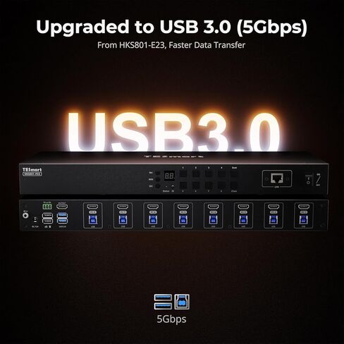 محول TESmart USB 3.0 HDMI KVM 8 منافذ 4K@60 هرتز، 8X1 Rackmount KVM محاكي EDID على مستوى المؤسسات | مفتاح التشغيل السريع | RS232 | منفذ لان | جهاز تحكم عن بعد بالأشعة تحت الحمراء | التحكم في الملكية الفكرية | المسح التلقائي | مع 8 قطع كابل KVM بطول 5 أقدا in Saudi Arabia
