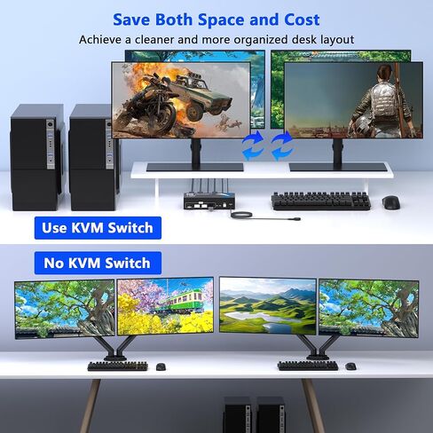 HDMI DisplayPort KVM Switch 2 شاشات 2 جهاز كمبيوتر، 4K @ 60 هرتز شاشة مزدوجة KVM مفاتيح HDMI DisplayPort لجهازي كمبيوتر مشاركة شاشتين و4 أجهزة USB لمحرك الأقراص الصلبة لطابعة Keybord Mouse in Kuwait