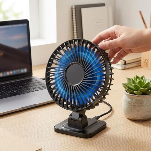 USB Plug-in Desktop Small Fan Quiet Compact for Home Office Desk 4.57x4.61x5.91 Inches Black in Saudi Arabia