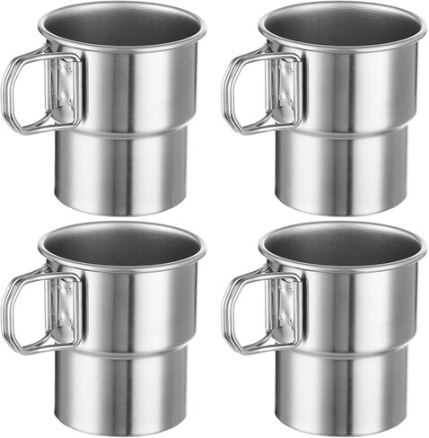 Joyibay 4 Pcs Stainless Steel Camping Cups, 10 oz Portable Stackable Mugs with Folding Handle, Rustproof Drinkware for Outdoor Adventures, Hiking, Fishing, Backpacking in Saudi Arabia