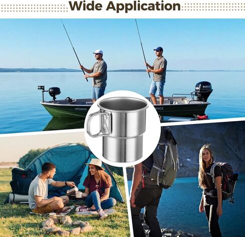 Joyibay 4 Pcs Stainless Steel Camping Cups, 10 oz Portable Stackable Mugs with Folding Handle, Rustproof Drinkware for Outdoor Adventures, Hiking, Fishing, Backpacking in Saudi Arabia