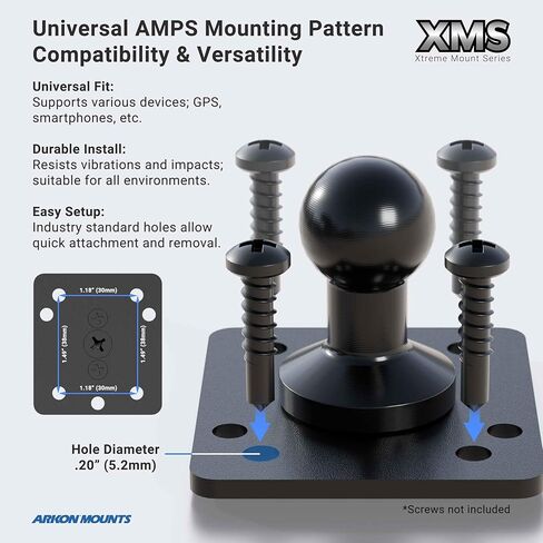 ARKON Mounts XMS Aluminum 20mm (0.79 Inch) Anti-Slip Grooved Ball to 4-Hole AMPS Pattern Adapter Plate in Saudi Arabia