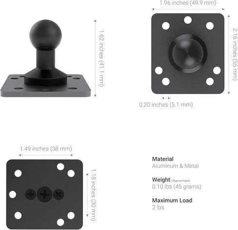 ARKON Mounts XMS Aluminum 20mm (0.79 Inch) Anti-Slip Grooved Ball to 4-Hole AMPS Pattern Adapter Plate in Saudi Arabia