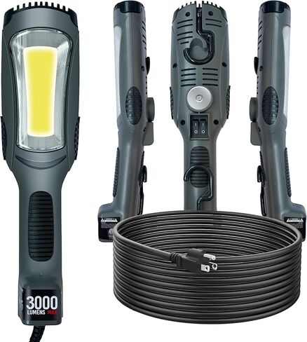 14 Gauge 45 FT SJTOW Retractable Extension Cord, Heavy Duty Power Cord, 11 Amp 125V 1375W with 3000 Lumen 25ft 116AWG 3C SJTW Cord Handheld Outdoor Work Light for Garage, Workshop, Car Repair Scene in Saudi Arabia