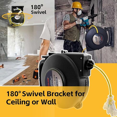 14 Gauge 45 FT SJTOW Retractable Extension Cord, Heavy Duty Power Cord, 11 Amp 125V 1375W with 3000 Lumen 25ft 116AWG 3C SJTW Cord Handheld Outdoor Work Light for Garage, Workshop, Car Repair Scene in Saudi Arabia