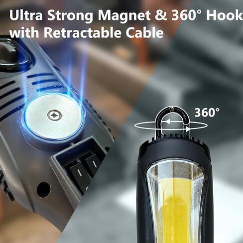 14 Gauge 45 FT SJTOW Retractable Extension Cord, Heavy Duty Power Cord, 11 Amp 125V 1375W with 3000 Lumen 25ft 116AWG 3C SJTW Cord Handheld Outdoor Work Light for Garage, Workshop, Car Repair Scene in Saudi Arabia