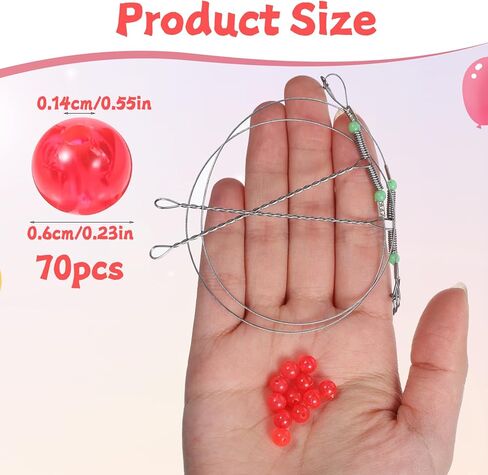 70 Pcs Bobbers for Fishing Match with Fishing line, Fishing Beads for Catfish, 6mm Plastic Luminous Round Soft Bait Egg Lure Rigs Freshwater Saltwater for Fishing Rigs in Saudi Arabia