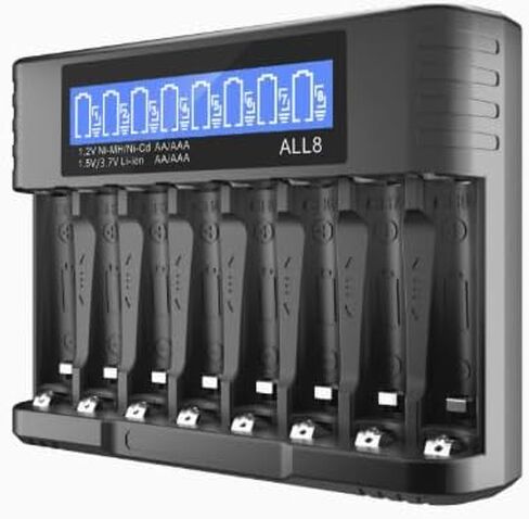 8-Slot Smart Battery Charger with LCD Display & USB-C Cable - Fast 8-Slot Simultaneous Charger for AA AAA Ni-MH/Ni-CD/Li-ion, Bulk Station for/Office (Compatible with 1.2V/1.5V/3.7V Rechargeables) in Saudi Arabia