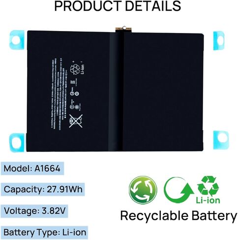 بطارية A1664 متوافقة مع iPad Pro 9.7 إصدار 2016 A1673 A1664 A1674 A1675 3.82V 7306mAh 27.91Whr مع أدوات التثبيت in Kuwait