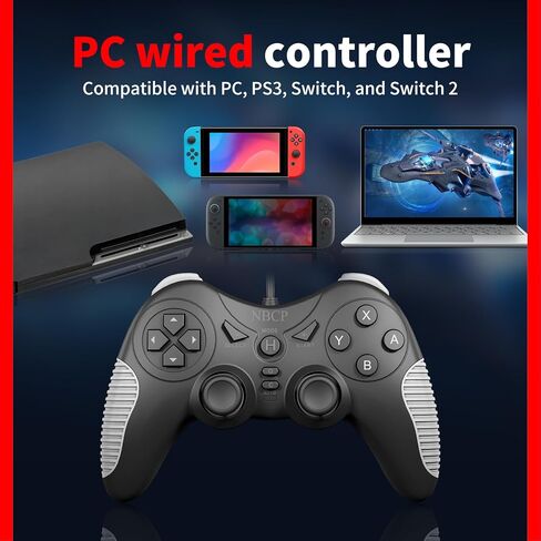 NBCP Wired Game Controller for PC/NS1/NS2/PS3, Hall Effect Joysticks, Dual Vibration, Turbo & Auto Rapid Fire, Xinput Dinput Switchable, C Button, Plug and Play USB Cable in Saudi Arabia