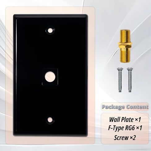 HXH Black 1 Port Coax Wall Plate with Gold-Plated F-Type Connector, Coaxial Cable Outlet Cover for TV Antenna, Single Gang Coaxial Wall Plate, 2 Screws Included, 1-Pack in Saudi Arabia