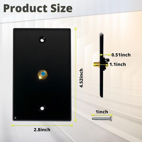 HXH Black 1 Port Coax Wall Plate with Gold-Plated F-Type Connector, Coaxial Cable Outlet Cover for TV Antenna, Single Gang Coaxial Wall Plate, 2 Screws Included, 1-Pack in Saudi Arabia
