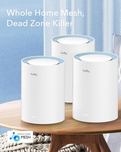 Cudy M1200 3-Pack AC1200 Whole Home Mesh WiFi System, 2.4GHz 5GHz Dual Band WiFi Router, Range Extender and Router, VPN, IPv6, DDNS in Kuwait