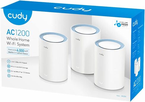 Cudy M1200 3-Pack AC1200 Whole Home Mesh WiFi System, 2.4GHz 5GHz Dual Band WiFi Router, Range Extender and Router, VPN, IPv6, DDNS in Kuwait