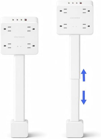 Electrical Outlet Extender Stick, 4 AC Outlets, 1 USB-A & 3 USB-C (PD20W), 1675W Power, 180° Rotation, 52cm Adjustable Length, Surge Protection, Ideal for Desks, Nightstands & More in Saudi Arabia
