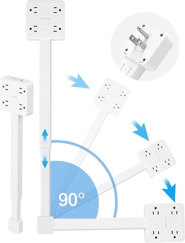 Electrical Outlet Extender Stick, 4 AC Outlets, 1 USB-A & 3 USB-C (PD20W), 1675W Power, 180° Rotation, 52cm Adjustable Length, Surge Protection, Ideal for Desks, Nightstands & More in Saudi Arabia