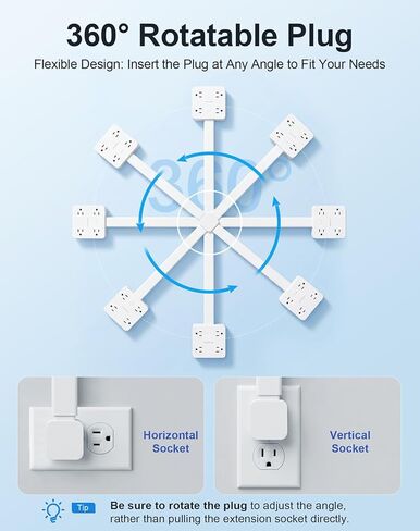 Electrical Outlet Extender Stick, 4 AC Outlets, 1 USB-A & 3 USB-C (PD20W), 1675W Power, 180° Rotation, 52cm Adjustable Length, Surge Protection, Ideal for Desks, Nightstands & More in Saudi Arabia