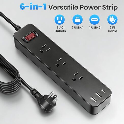 Outdoor Power Strip Weatherproof, IPX6 Waterproof Surge Protector, Shockproof with 3 Wide Outlet & 3 USB Ports, 6FT Long Extension Cord, Wall Mountable for Outdoor Garden, Patio & Camping (6 FT) in Saudi Arabia